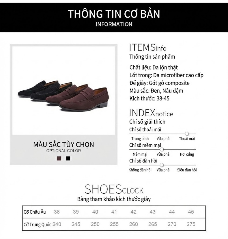 Giày Lười Nam Nỉ Da Thật Chiều Cao Đế Khoảng 2cm Phong Cách Nhật Bản Màu Đen, Nâu chi tiết 9
