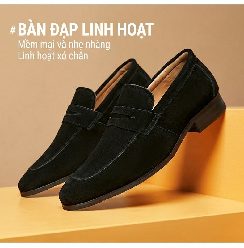 Giày Lười Nam Nỉ Da Thật Chiều Cao Đế Khoảng 2cm Phong Cách Nhật Bản Màu Đen, Nâu chi tiết 2
