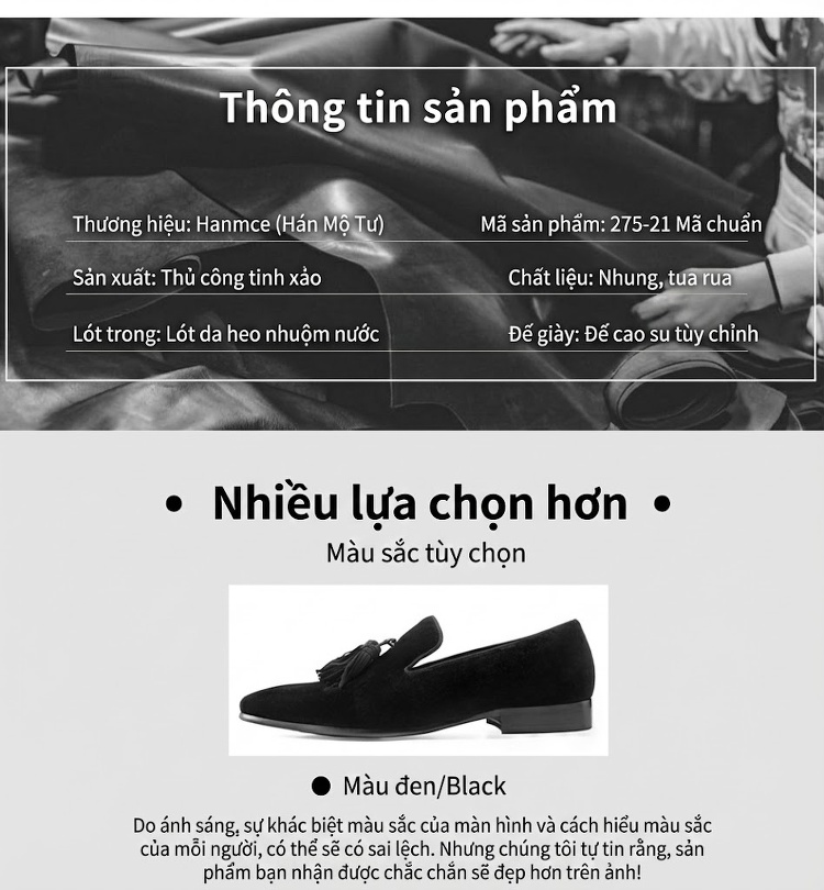 Giày Lười Nam Nỉ Mềm Mại Chiều Cao Đế Khoảng 2cm Màu Đen chi tiết 4