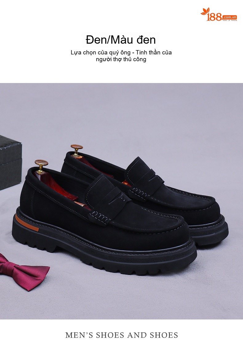 Giày Lười Nam Phản Nhung Da Bò Chiều Cao Đế Khoảng 4cm Màu Đen, Nâu chi tiết 10