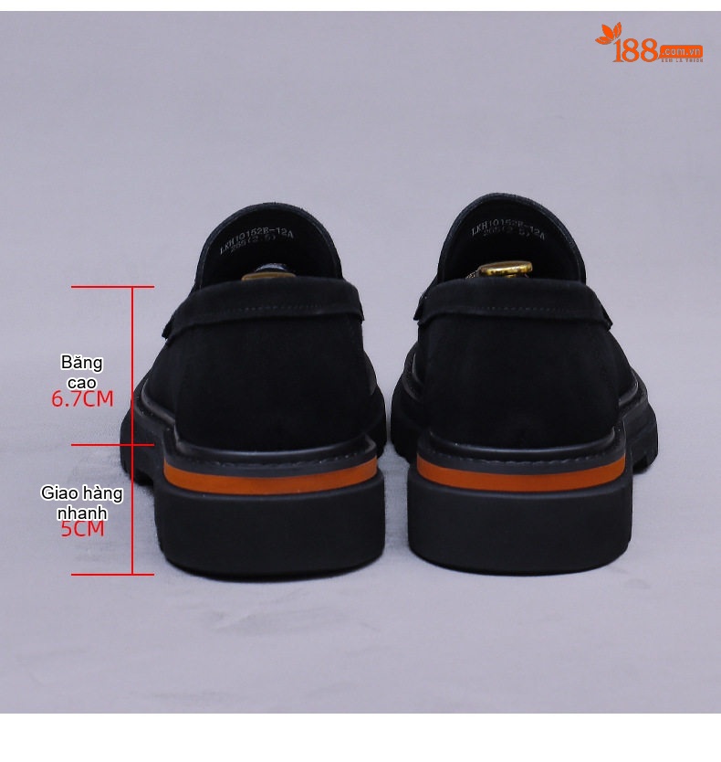 Giày Lười Nam Phản Nhung Da Bò Chiều Cao Đế Khoảng 4cm Màu Đen, Nâu chi tiết 16