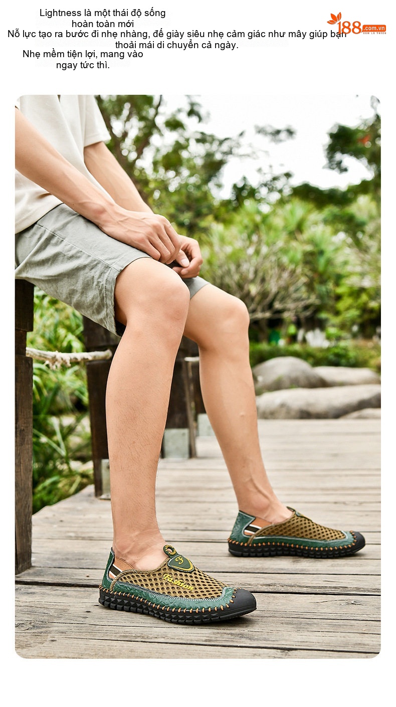 Giày Lười Nam Vải Lưới Thoáng Khí Chiều Cao Đế Khoảng 2cm Màu Xanh Navy, Xanh Rêu, Nâu, Đen... chi tiết 3