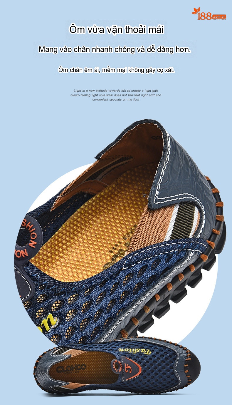 Giày Lười Nam Vải Lưới Thoáng Khí Chiều Cao Đế Khoảng 2cm Màu Xanh Navy, Xanh Rêu, Nâu, Đen... chi tiết 9