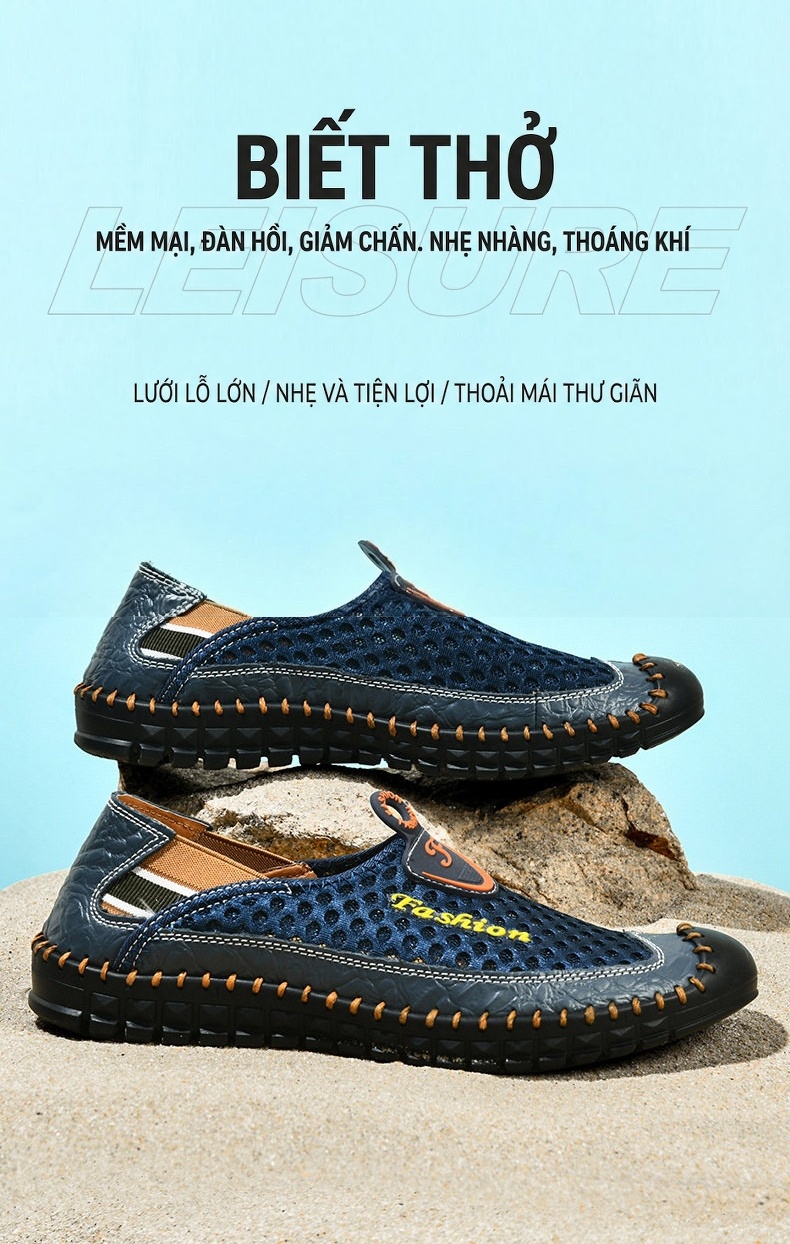 Giày Lười Nam Vải Lưới Thoáng Khí Chiều Cao Đế Khoảng 2cm Màu Xanh Navy, Xanh Rêu, Nâu, Đen... chi tiết 1