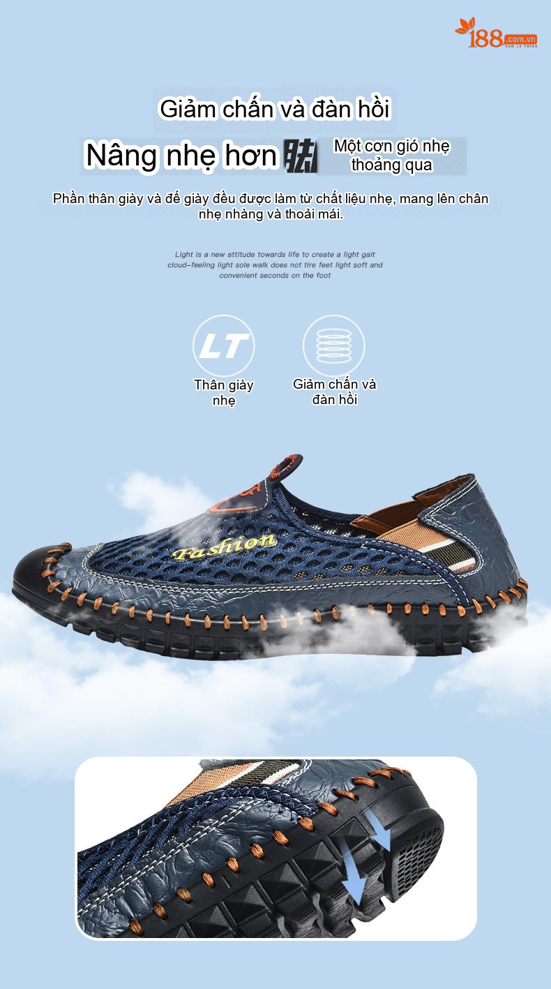 Giày Lười Nam Vải Lưới Thoáng Khí Chiều Cao Đế Khoảng 2cm Màu Xanh Navy, Xanh Rêu, Nâu, Đen... chi tiết 8