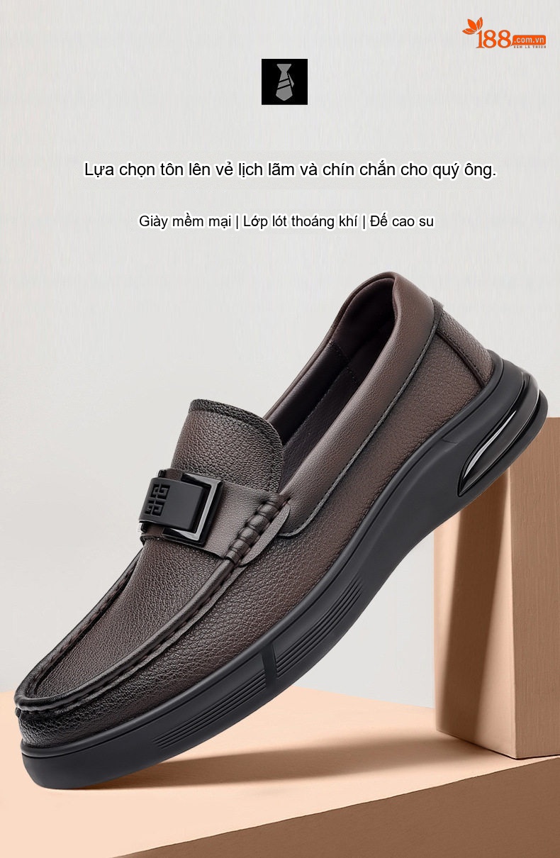 Giày Lười Nam Vân Cá Sấu Da Bò Chiều Cao Đế Khoảng 3cm Màu Đen, Nâu chi tiết 1