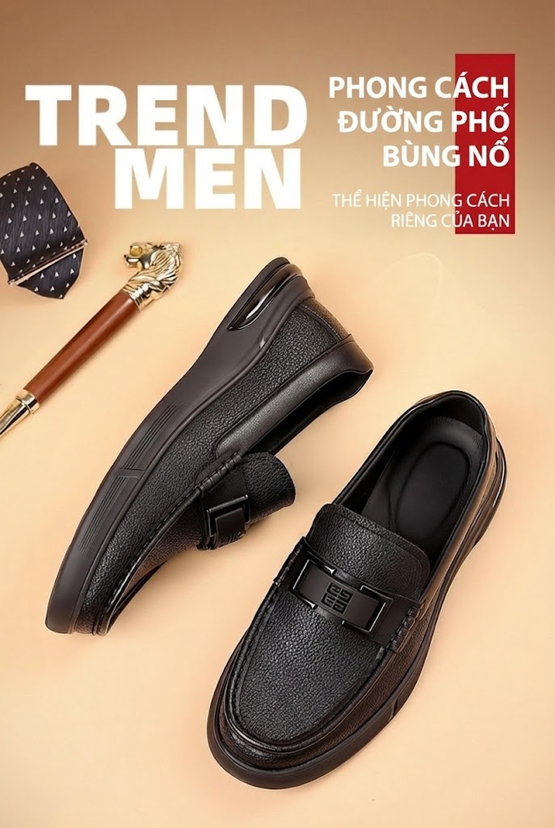 Giày Lười Nam Vân Cá Sấu Da Bò Chiều Cao Đế Khoảng 3cm Màu Đen, Nâu chi tiết 6