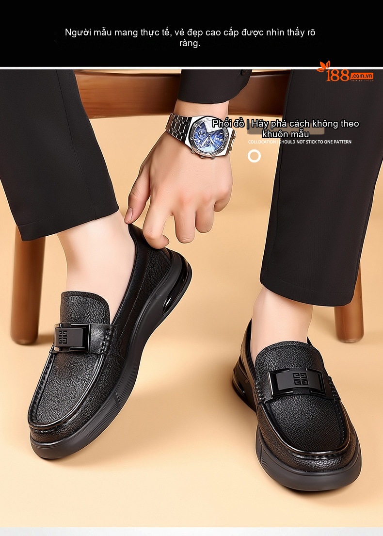 Giày Lười Nam Vân Cá Sấu Da Bò Chiều Cao Đế Khoảng 3cm Màu Đen, Nâu chi tiết 18