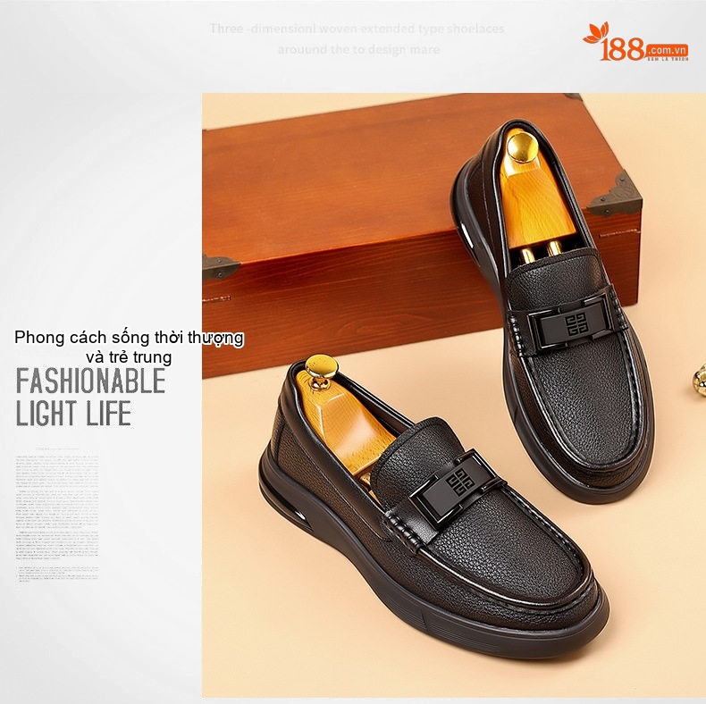 Giày Lười Nam Vân Cá Sấu Da Bò Chiều Cao Đế Khoảng 3cm Màu Đen, Nâu chi tiết 22