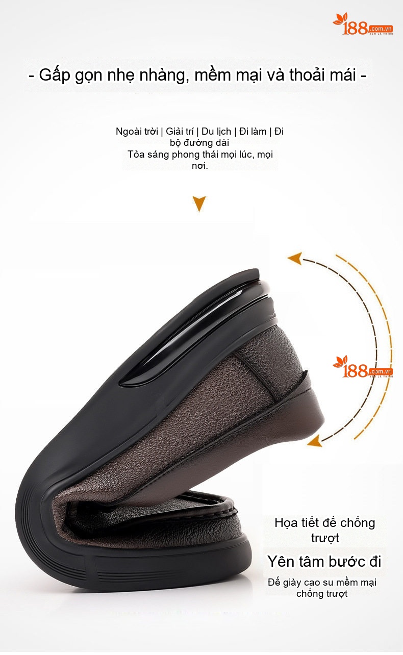 Giày Lười Nam Vân Cá Sấu Da Bò Chiều Cao Đế Khoảng 3cm Màu Đen, Nâu chi tiết 4