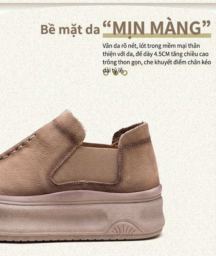 Giày Lười Nữ Cao Cổ Da Mờ Chiều Cao Đế Khoảng 4cm Màu Nâu, Kem chi tiết 3