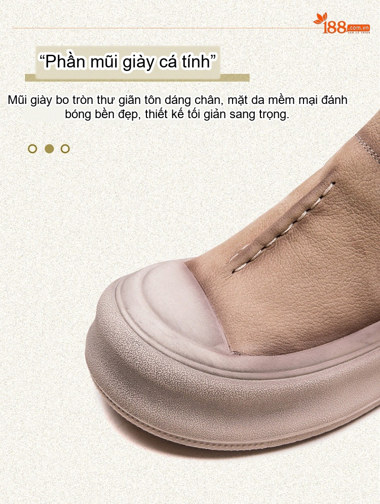 Giày Lười Nữ Cao Cổ Da Mờ Chiều Cao Đế Khoảng 4cm Màu Nâu, Kem chi tiết 4