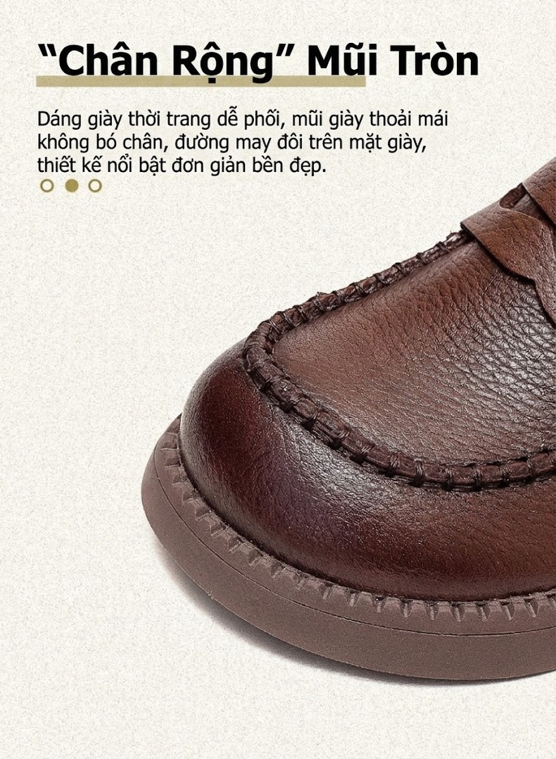 Giày Lười Nữ Da Bò Chiều Cao Đế Khoảng 3.5cm Màu Đen, Nâu chi tiết 3