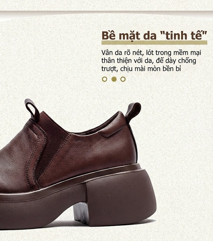 Giày Lười Nữ Da Bò Chiều Cao Đế Khoảng 6cm Phong Cách Pháp Màu Đen, Nâu chi tiết 3
