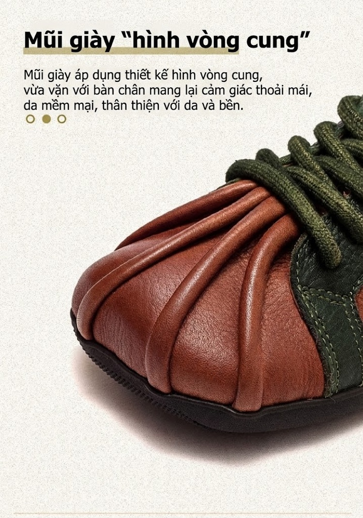 Giày Lười Nữ Da Bò Cổ Thấp Buộc Dây Màu Đen, Nâu, Xanh Lá Chiều Cao Đế Khoảng 1cm chi tiết 4