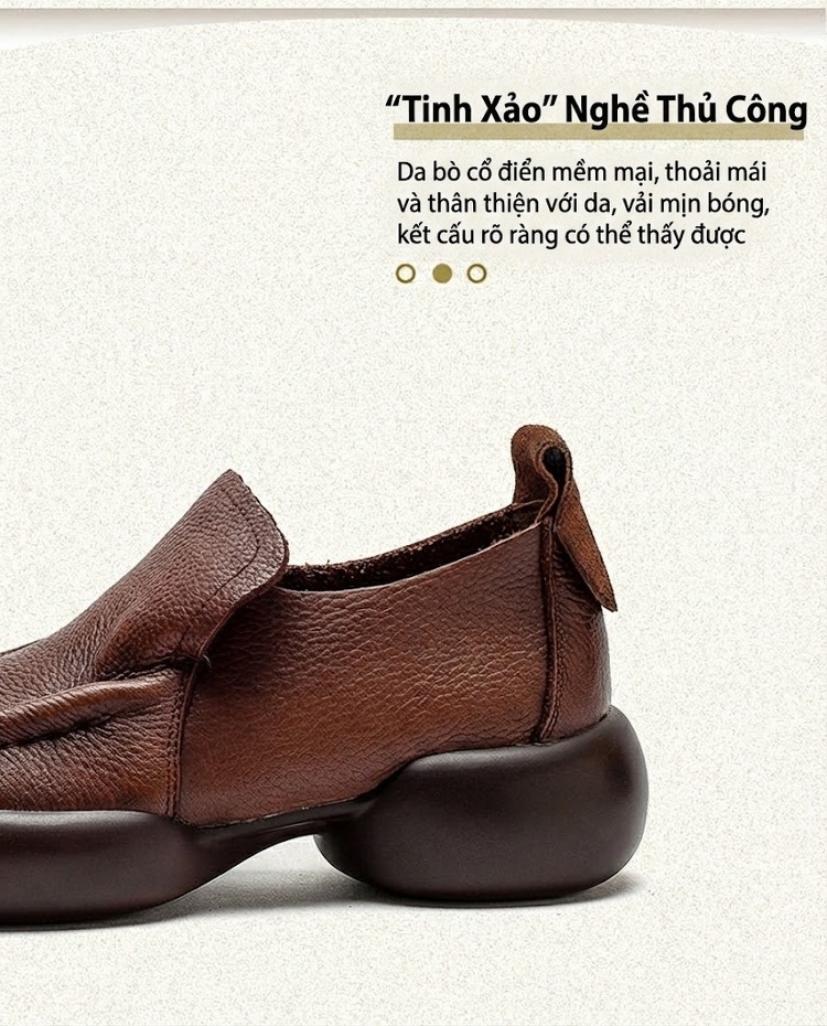 Giày Lười Nữ Da Bò Đế Dày Chiều Cao Đế Khoảng 4cm Màu Đen, Nâu chi tiết 3