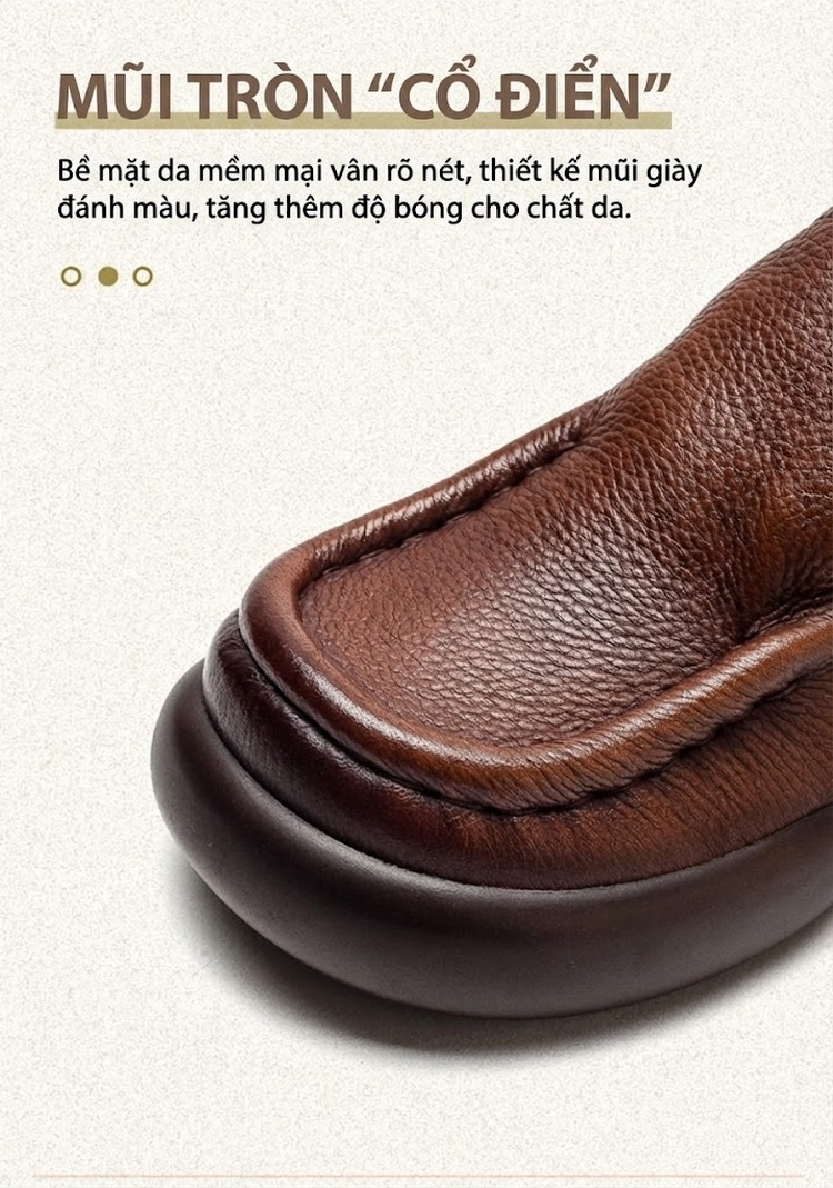 Giày Lười Nữ Da Bò Đế Dày Chiều Cao Đế Khoảng 4cm Màu Đen, Nâu chi tiết 4