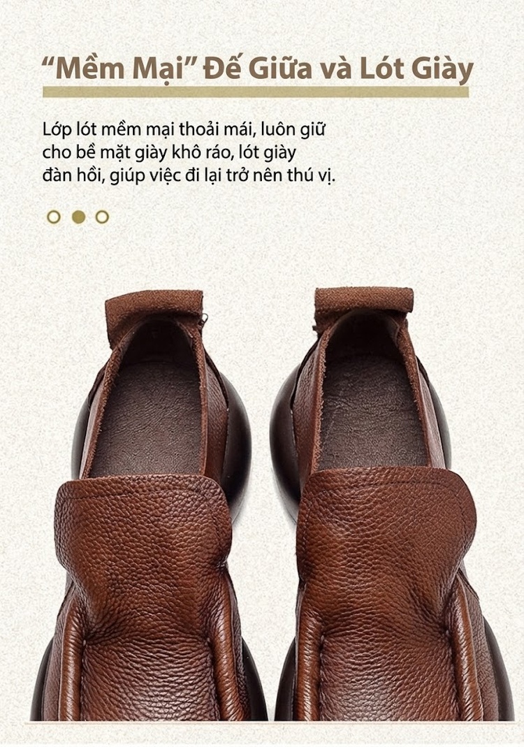 Giày Lười Nữ Da Bò Đế Dày Chiều Cao Đế Khoảng 4cm Màu Đen, Nâu chi tiết 6