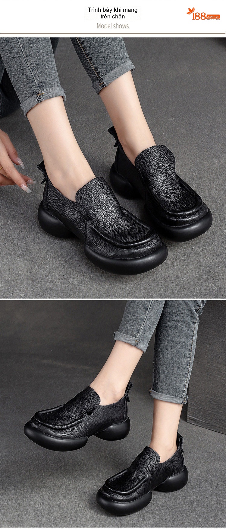 Giày Lười Nữ Da Bò Đế Dày Chiều Cao Đế Khoảng 4cm Màu Đen, Nâu chi tiết 7