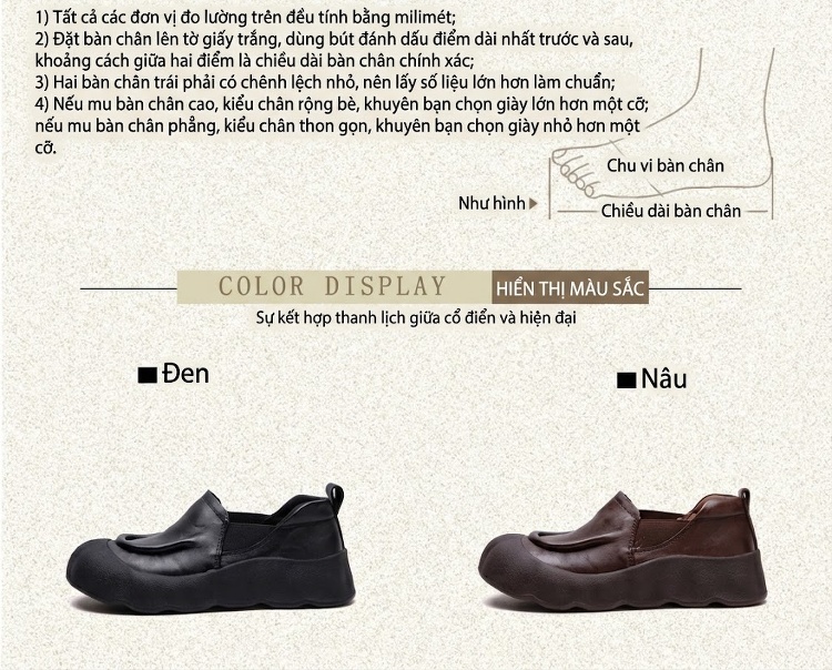 Giày Lười Nữ Da Bò Đế Dày Chiều Cao Đế Khoảng 4cm Màu Đen, Nâu chi tiết 3