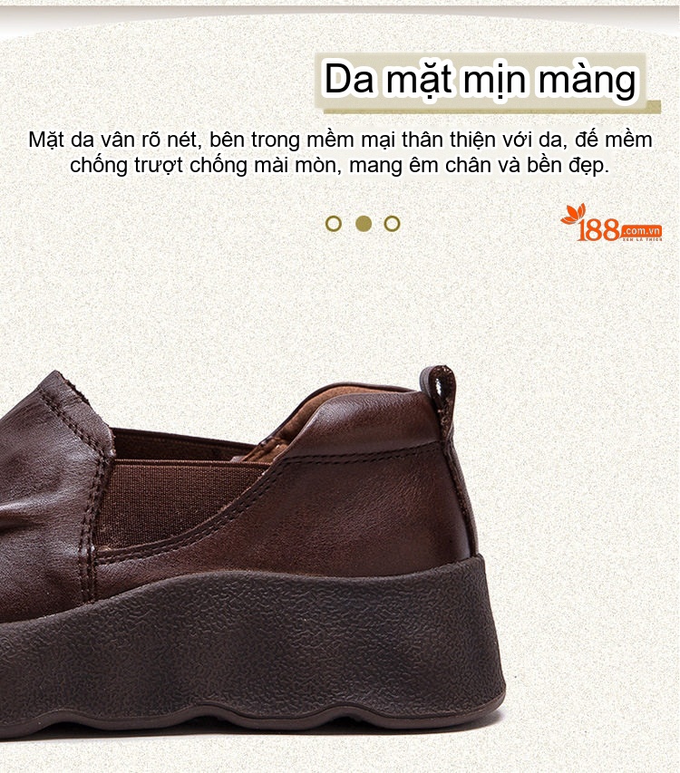 Giày Lười Nữ Da Bò Đế Dày Chiều Cao Đế Khoảng 4cm Màu Đen, Nâu chi tiết 4