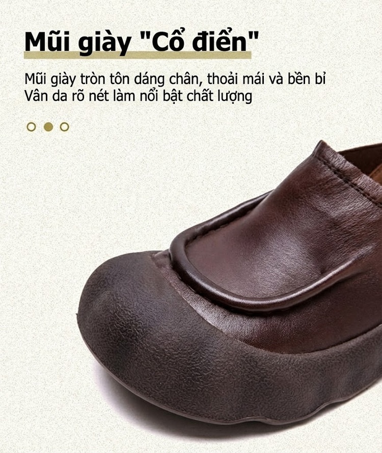 Giày Lười Nữ Da Bò Đế Dày Chiều Cao Đế Khoảng 4cm Màu Đen, Nâu chi tiết 5