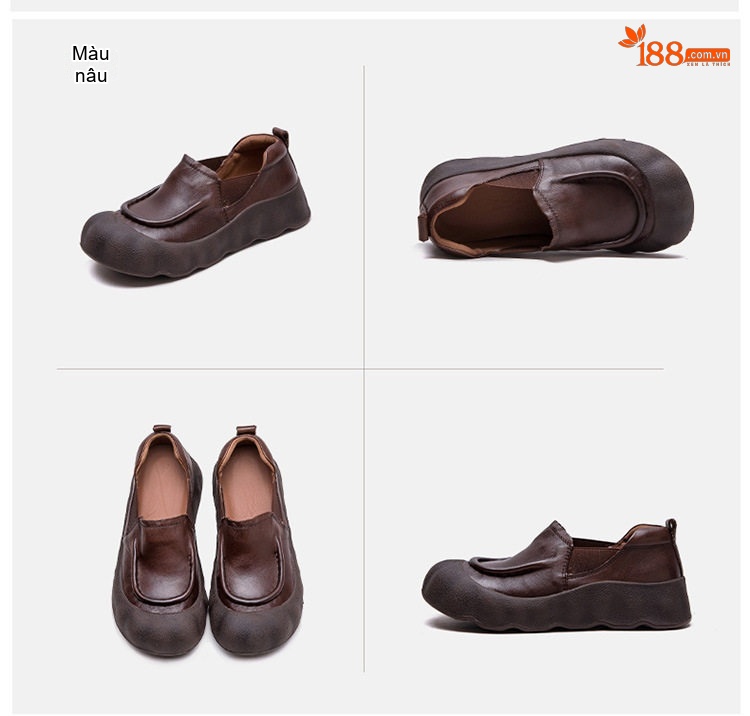 Giày Lười Nữ Da Bò Đế Dày Chiều Cao Đế Khoảng 4cm Màu Đen, Nâu chi tiết 18