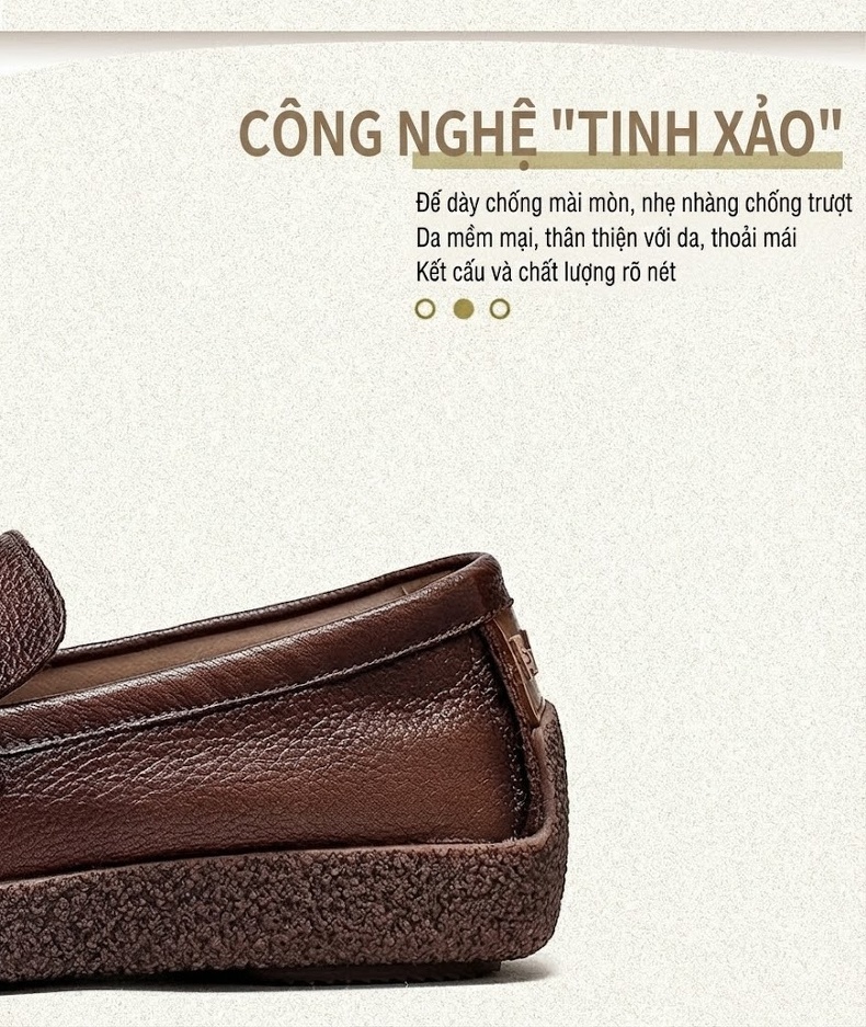 Giày Lười Nữ Da Bò Erase Color Đế Bằng Chiều Cao Đế Khoảng 2cm Màu Nâu, Xanh chi tiết 3