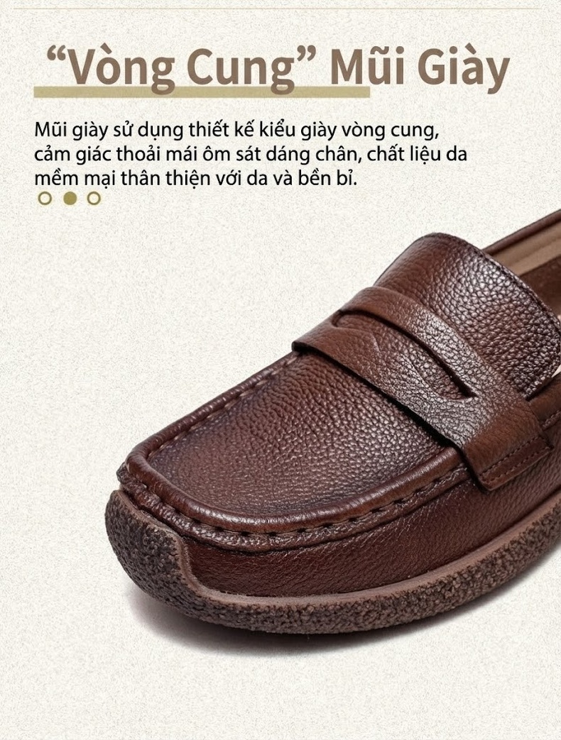 Giày Lười Nữ Da Bò Erase Color Đế Bằng Chiều Cao Đế Khoảng 2cm Màu Nâu, Xanh chi tiết 4