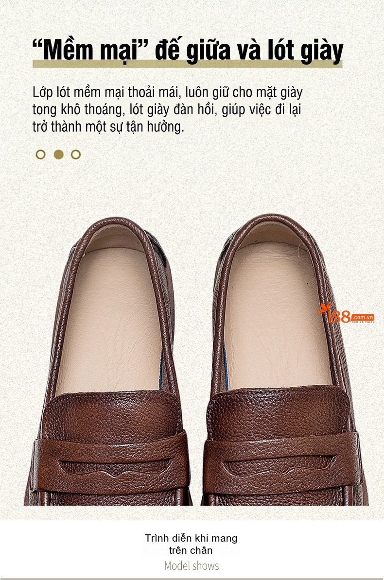 Giày Lười Nữ Da Bò Erase Color Đế Bằng Chiều Cao Đế Khoảng 2cm Màu Nâu, Xanh chi tiết 6