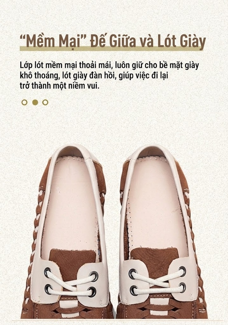 Giày Lười Nữ Da Bò Lỗ Thoáng Khí Mùa Hè Chiều Cao Đế Khoảng 2cm Màu Nâu, Vàng, Đỏ chi tiết 5