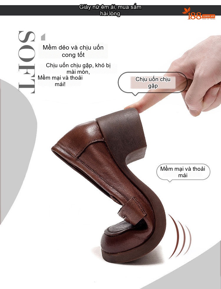 Giày Lười Nữ Da Bò Mũi Tròn Chiều Cao Đế Khoảng 4cm Màu Đen, Nâu chi tiết 2