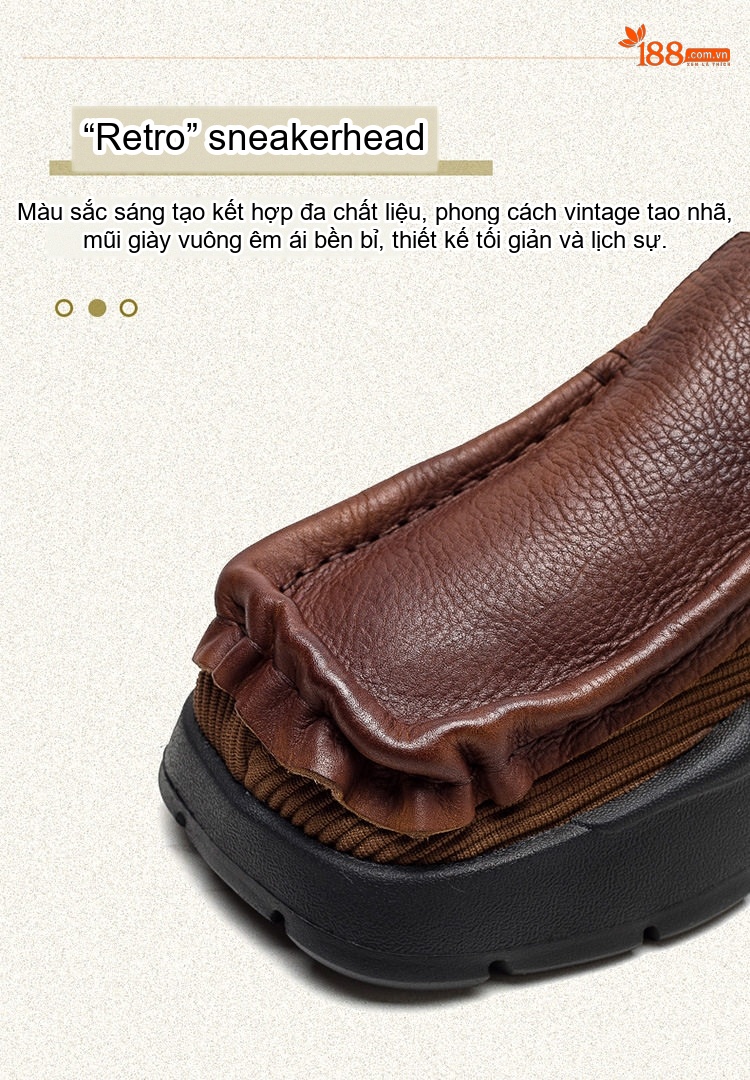 Giày Lười Nữ Da Bò Mũi Vuông Đế Dày Thoải Mái Chiều Cao Đế Khoảng 4cm Màu Đen, Nâu chi tiết 4
