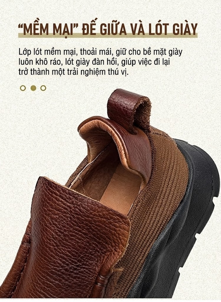 Giày Lười Nữ Da Bò Mũi Vuông Đế Dày Thoải Mái Chiều Cao Đế Khoảng 4cm Màu Đen, Nâu chi tiết 6