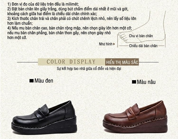 Giày Lười Nữ Da Bò Mũi Vuông Đế Xuồng Chiều Cao Đế Khoảng 4cm Màu Đen, Nâu chi tiết 3