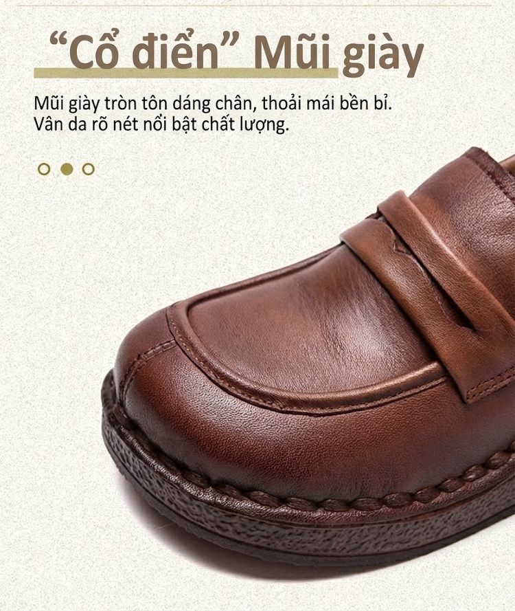Giày Lười Nữ Da Bò Mũi Vuông Đế Xuồng Chiều Cao Đế Khoảng 4cm Màu Đen, Nâu chi tiết 5
