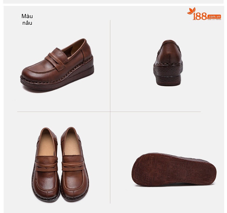 Giày Lười Nữ Da Bò Mũi Vuông Đế Xuồng Chiều Cao Đế Khoảng 4cm Màu Đen, Nâu chi tiết 18