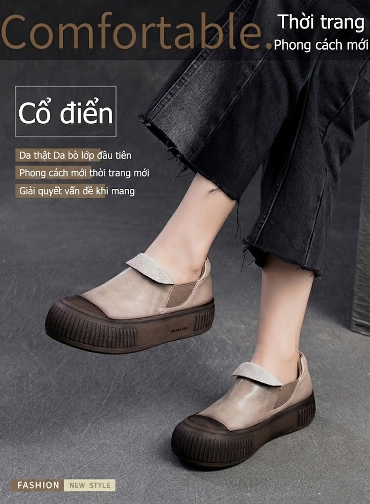 Giày Lười Nữ Da Bóng Chiều Cao Đế Khoảng 4cm Màu Nâu, Xám chi tiết 1