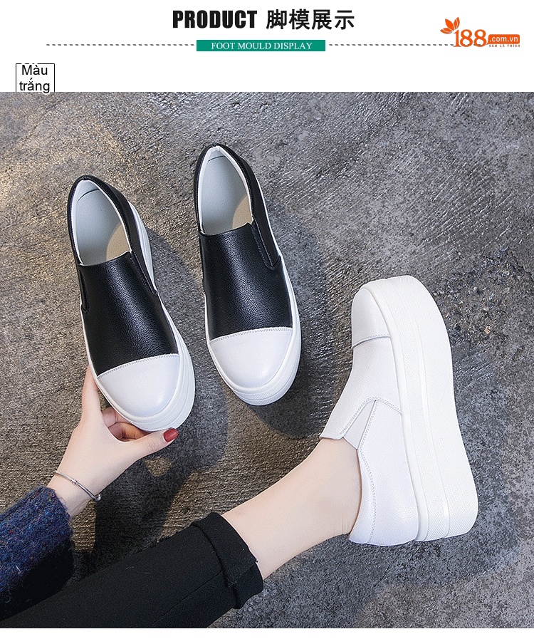 Giày Lười Nữ Da Bóng Đế Bánh Mì Chiều Cao Đế Khoảng 5cm Màu Đen, Trắng chi tiết 5