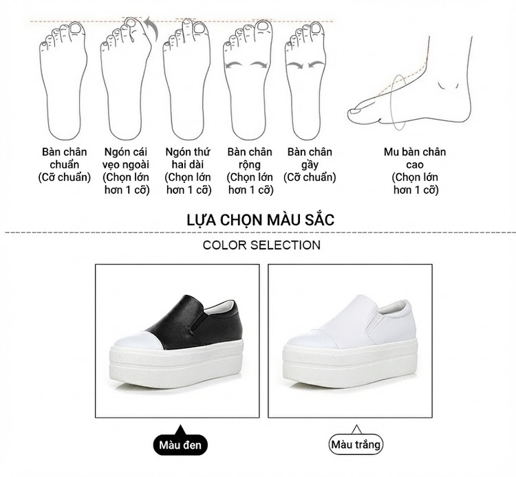 Giày Lười Nữ Da Bóng Đế Bánh Mì Chiều Cao Đế Khoảng 5cm Màu Đen, Trắng chi tiết 2