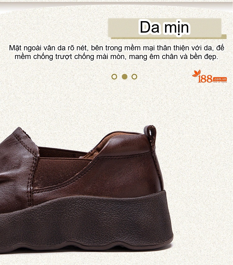 Giày Lười Nữ Da Bóng Đế Dày Chiều Cao Đế Khoảng 4cm Màu Đen, Nâu chi tiết 4