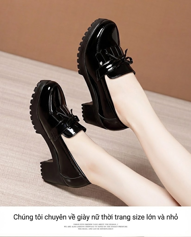 Giày Lười Nữ Da Bóng Đế Răng Cưa Chiều Cao Đế Khoảng 5cm Màu Đen, Trắng chi tiết 10