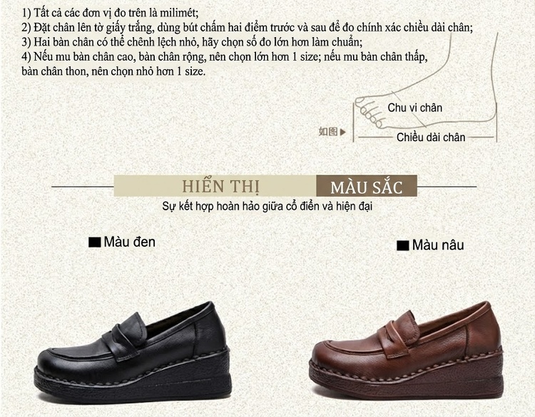 Giày Lười Nữ Da Bóng Đế Xuồng Chiều Cao Đế Khoảng 3cm Màu Đen, Nâu chi tiết 2