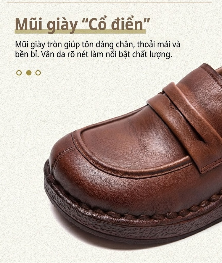 Giày Lười Nữ Da Bóng Đế Xuồng Chiều Cao Đế Khoảng 3cm Màu Đen, Nâu chi tiết 4