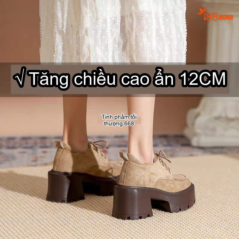 Giày Lười Nữ Da Bóng Lỗ Thoáng Khí Chiều Cao Đế 12cm Màu Be, Đen chi tiết 6