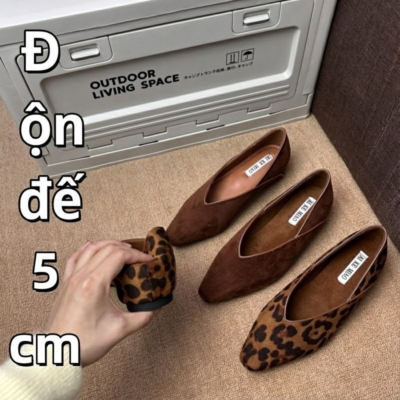Giày Lười Nữ Da Bóng Lỗ Thoáng Khí Chiều Cao Đế 12cm Màu Be, Đen chi tiết 19