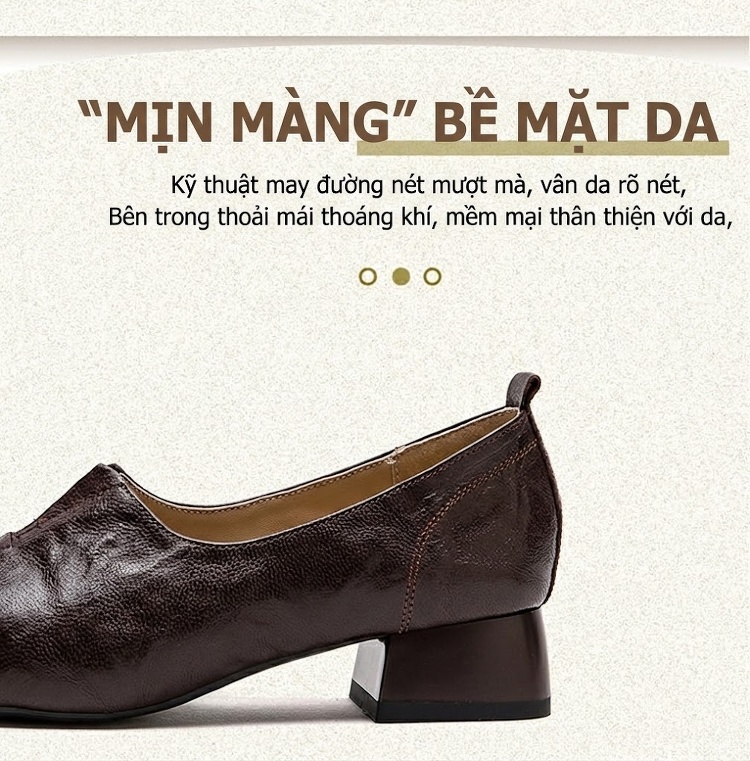 Giày Lười Nữ Da Bóng Mũi Vuông Chiều Cao Đế Khoảng 3cm Màu Đen, Nâu chi tiết 2