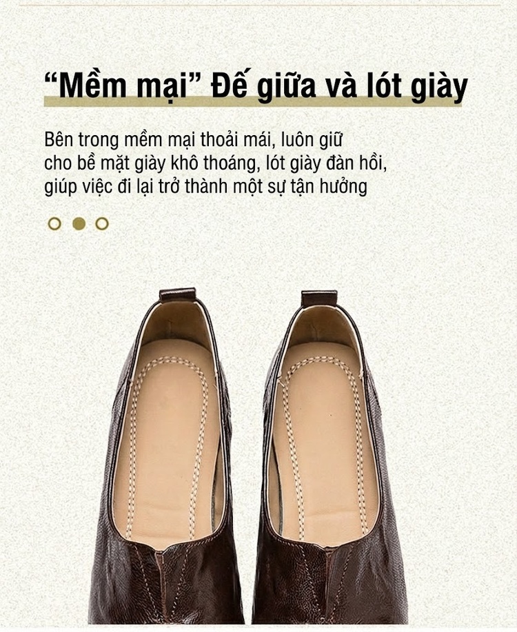 Giày Lười Nữ Da Bóng Mũi Vuông Chiều Cao Đế Khoảng 3cm Màu Đen, Nâu chi tiết 5