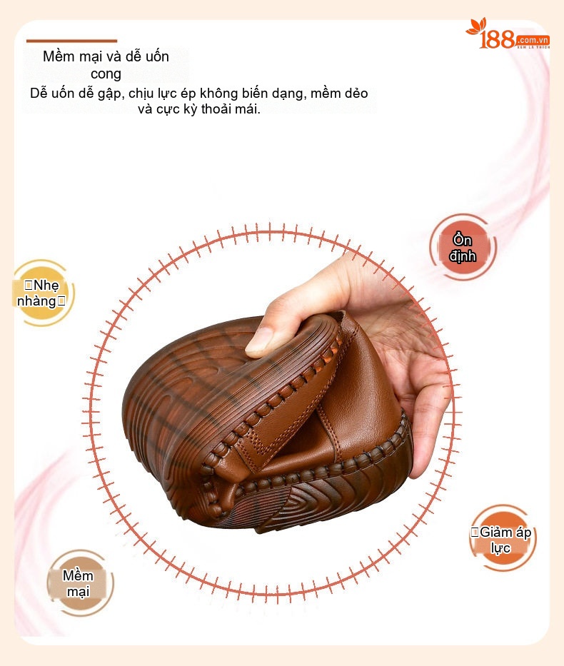 Giày Lười Nữ Da Mềm Chống Trượt Chiều Cao Đế Khoảng 2cm Màu Nâu, Đen, Trắng chi tiết 3
