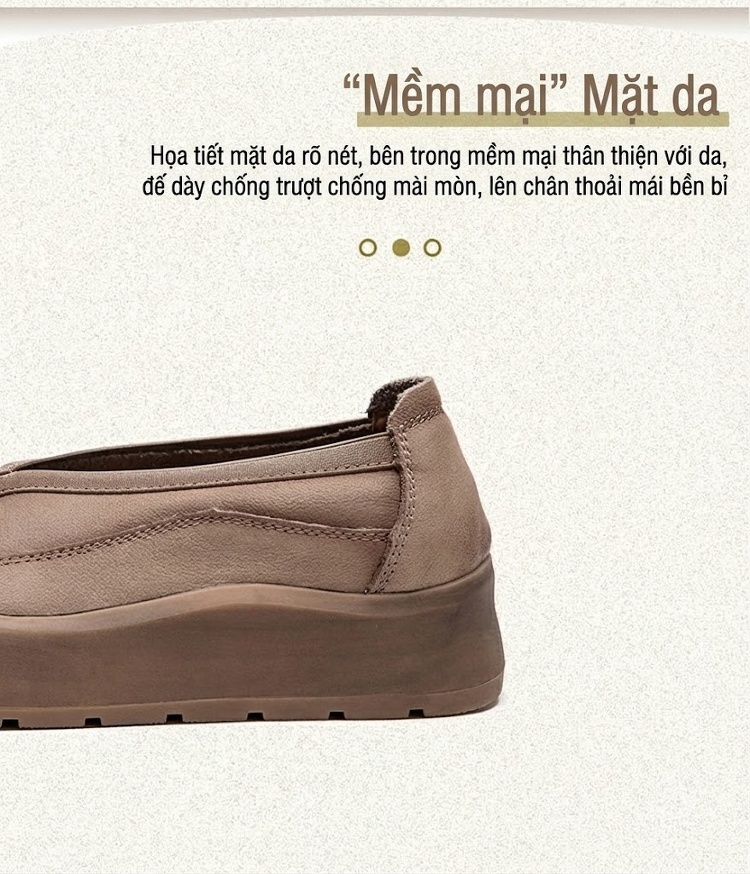 Giày Lười Nữ Da Mờ Đế Bệt Chiều Cao Đế Khoảng 4cm Màu Nâu chi tiết 4